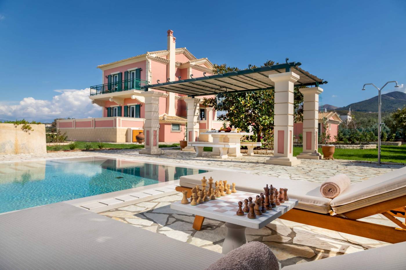 Villa Rose Corfu — private pool, pergola and the house beyond